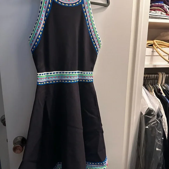 Milly Navy Midi Dress with Colorful Trim - Picture 3 of 5